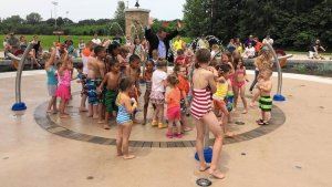 Kids Playing in the Founders Square Splash Pad