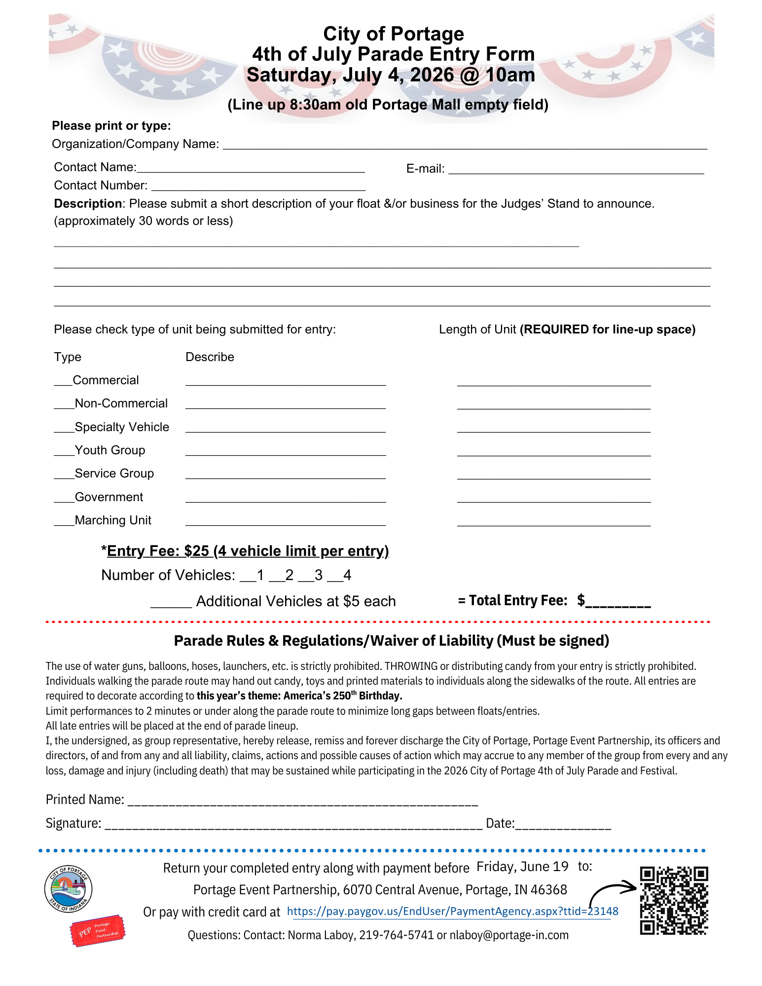 Parade Entry Form 2026 